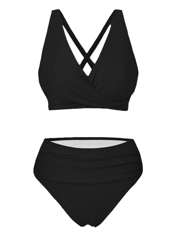 1950s Solid Wrap Crisscross High Waist Bikini Set - vintage swimwear, retro swimsuit, pin-up style for vintage lovers