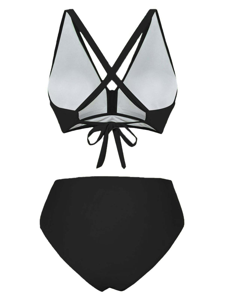 1950s Solid Wrap Crisscross High Waist Bikini Set: beautiful vintage swimwear, retro swimsuit, pin-up style with timeless appeal