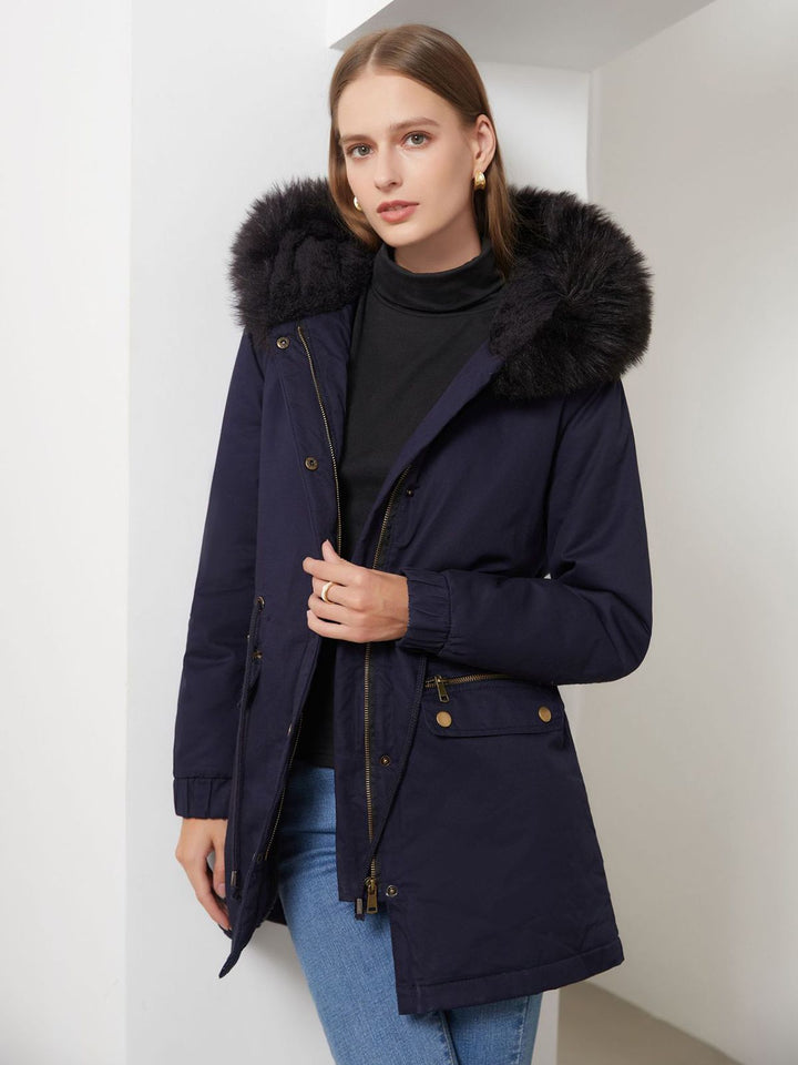 1950s Solid Zipper Fur Trimmed Coat: timeless style reimagined