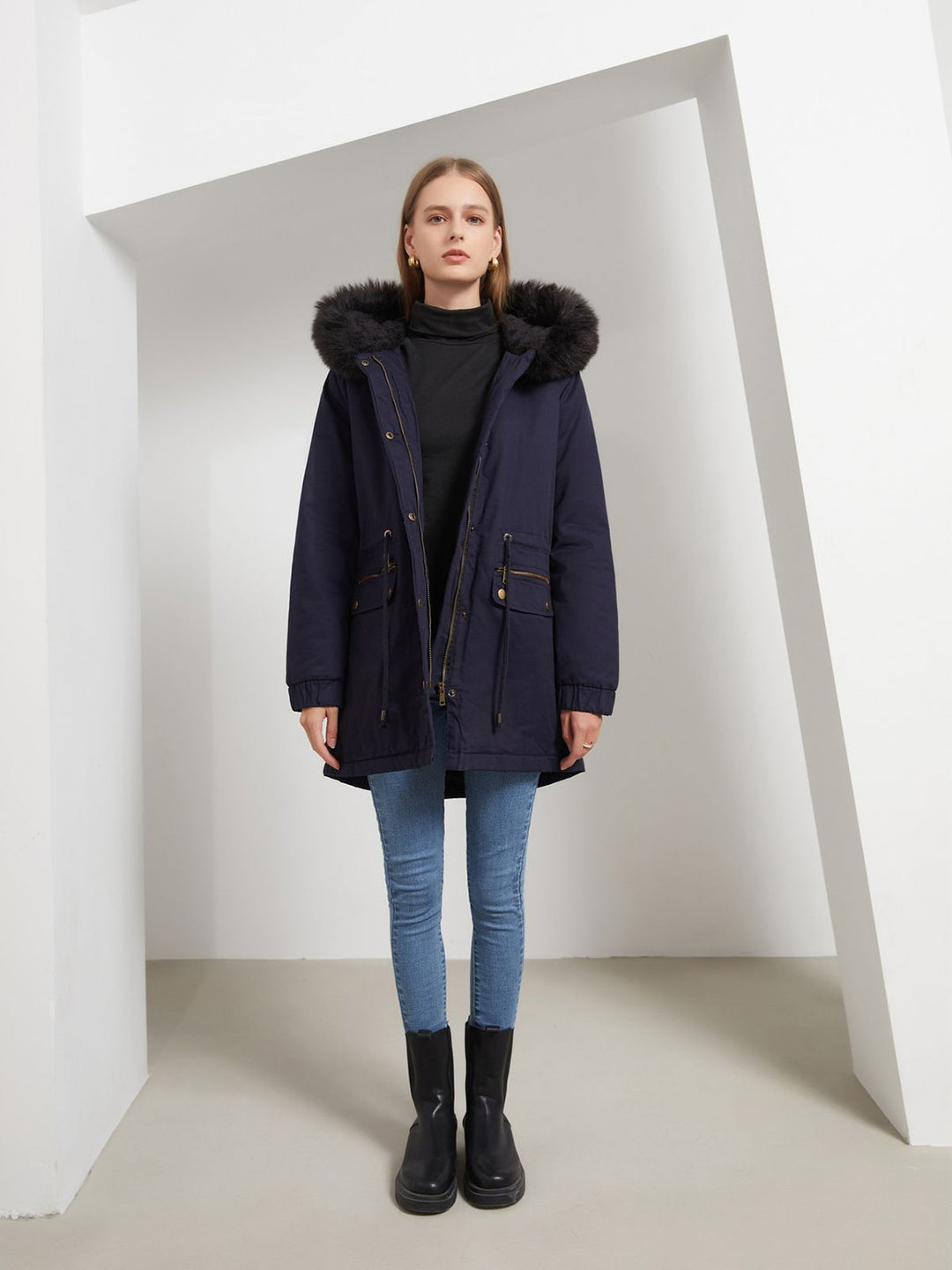 1950s Solid Zipper Fur Trimmed Coat: timeless style reimagined