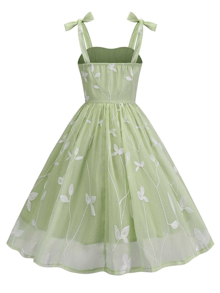 1950s Spaghetti Strap Bow Leaves Mesh Dress — a 1950s silhouette that turns sidewalks into runways