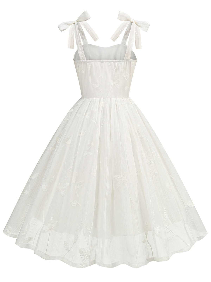1950s Spaghetti Strap Bow Leaves Mesh Dress — the kind of 1950s dress that makes strangers smile