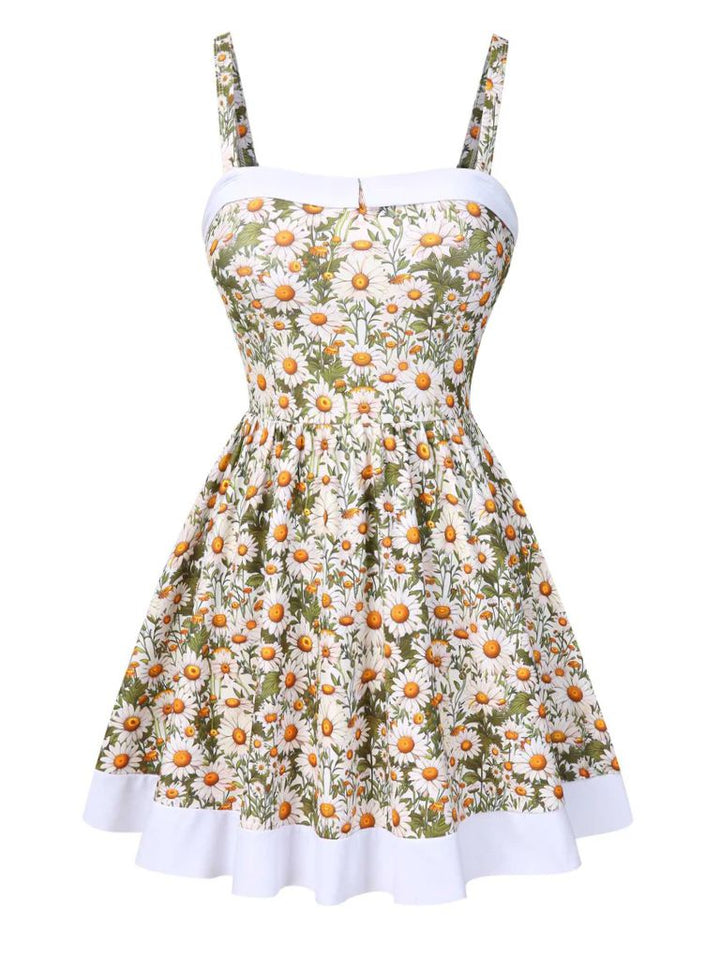 1950s Spaghetti Strap Daisy Binding Swimdress, vintage dress, retro fashion, rockabilly, pin-up fashion - perfect for women who love vintage and retro fashion