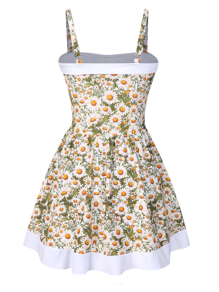 1950s Spaghetti Strap Daisy Binding Swimdress, vintage dress, retro fashion, rockabilly, pin-up fashion - perfect for women who love vintage and retro fashion