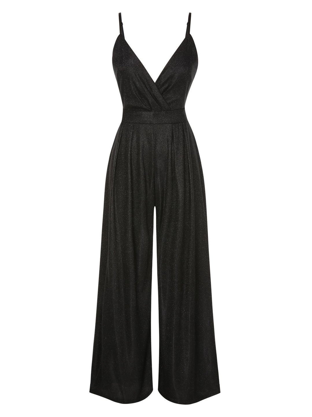 She finds her 1950s story in this 1950s Spaghetti Strap Deep V-Neck Jumpsuit