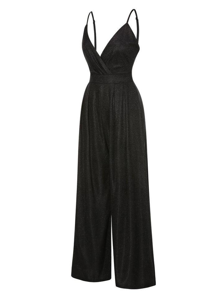1950s Spaghetti Strap Deep V-Neck Jumpsuit: timeless 1950s elegance she makes her own