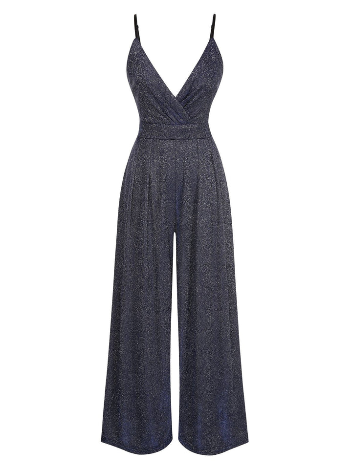 1950s Spaghetti Strap Deep V-Neck Jumpsuit — 1950s vintage charm for her modern wardrobe