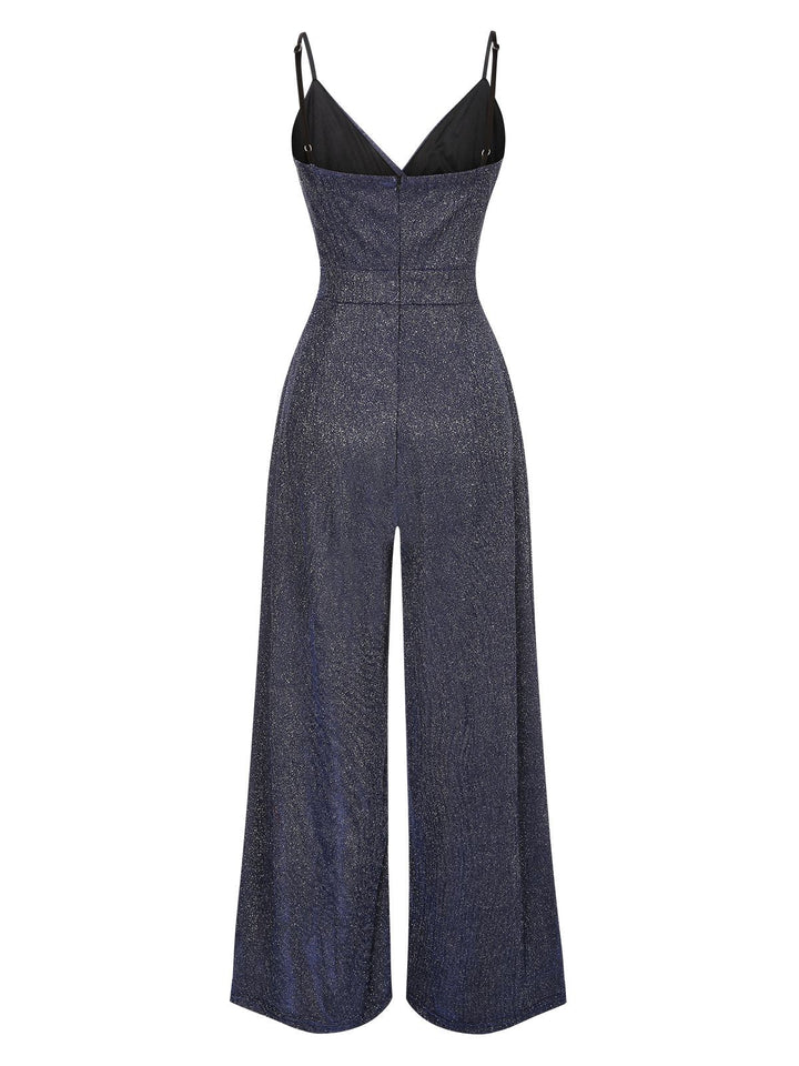1950s Spaghetti Strap Deep V-Neck Jumpsuit: timeless 1950s elegance she makes her own