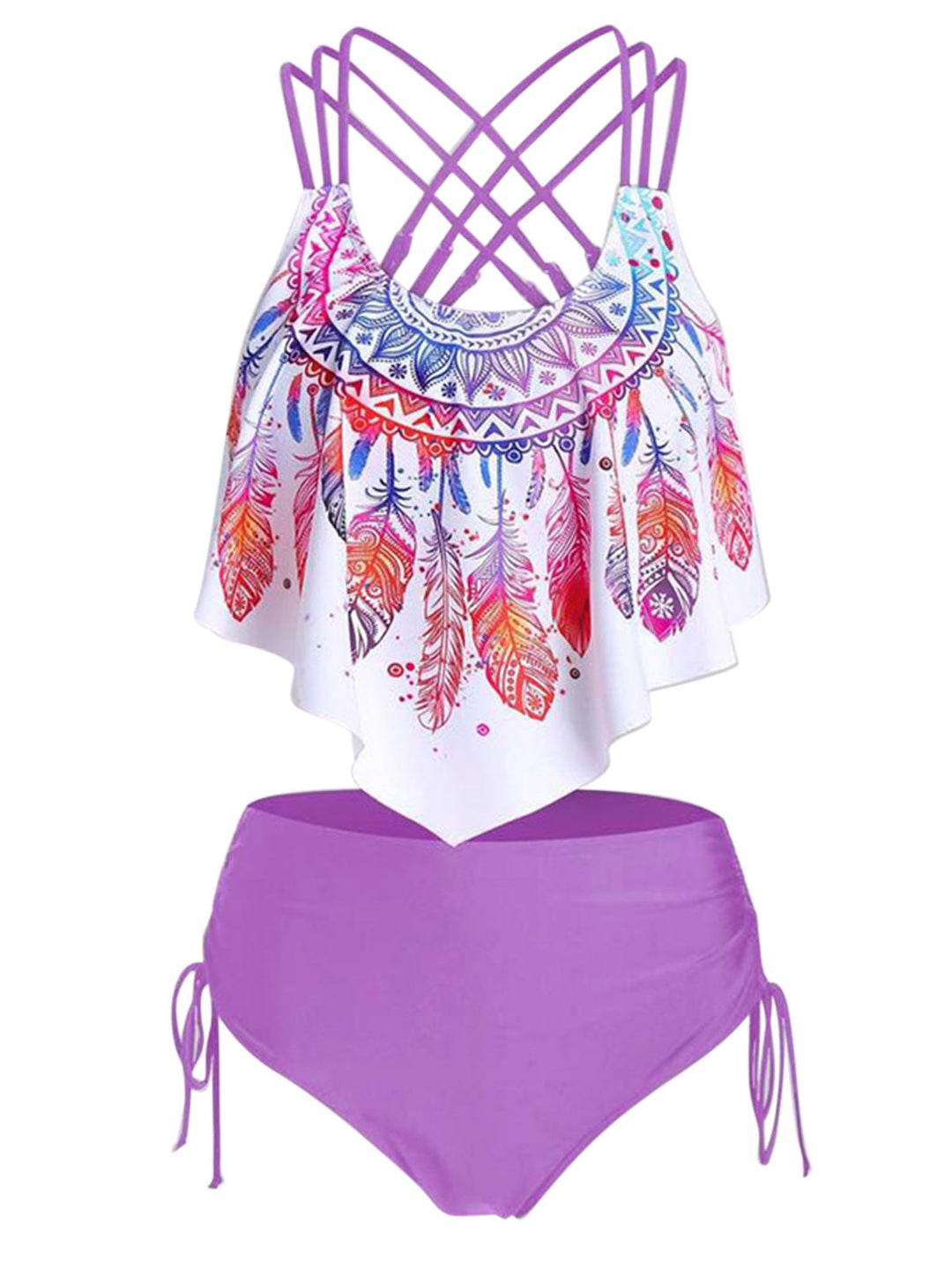 Spaghetti Strap Feather Tankini Set: timeless style reimagined