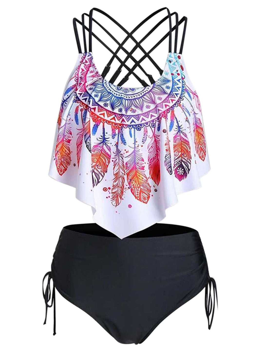 Spaghetti Strap Feather Tankini Set: timeless style reimagined