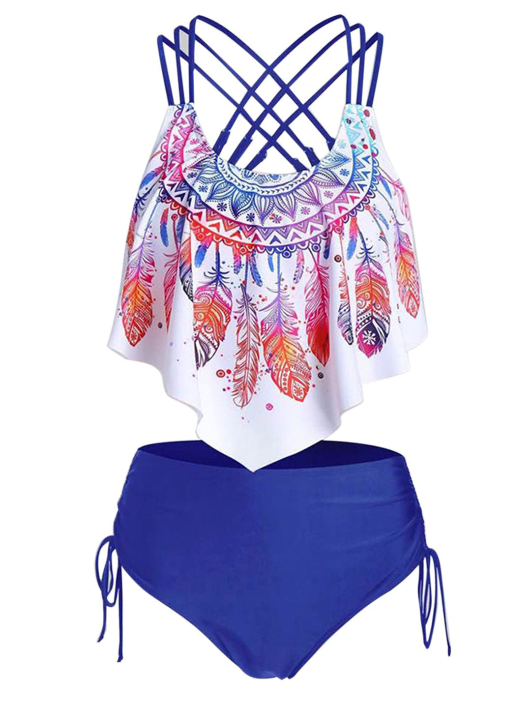 Spaghetti Strap Feather Tankini Set: timeless style reimagined