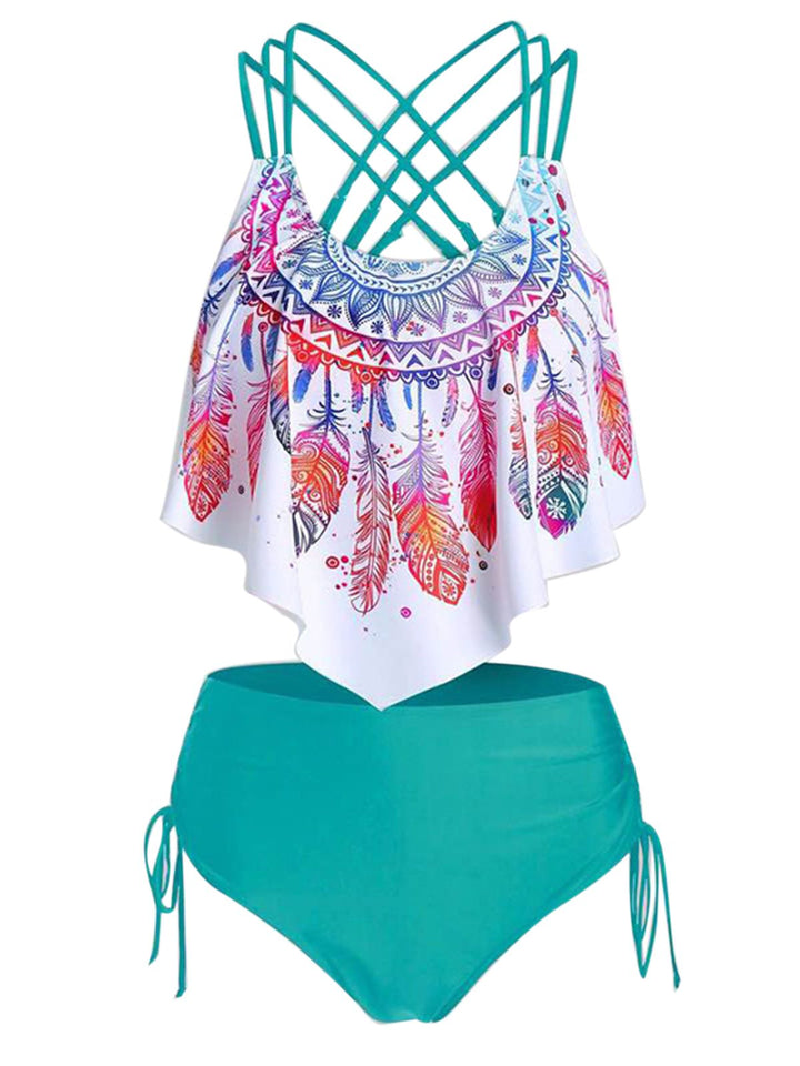 Spaghetti Strap Feather Tankini Set: timeless style reimagined