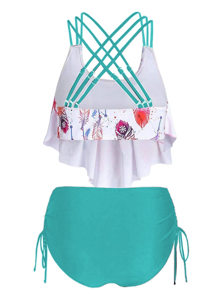 1950s Spaghetti Strap Feather Tankini Set - vintage fashion, retro style