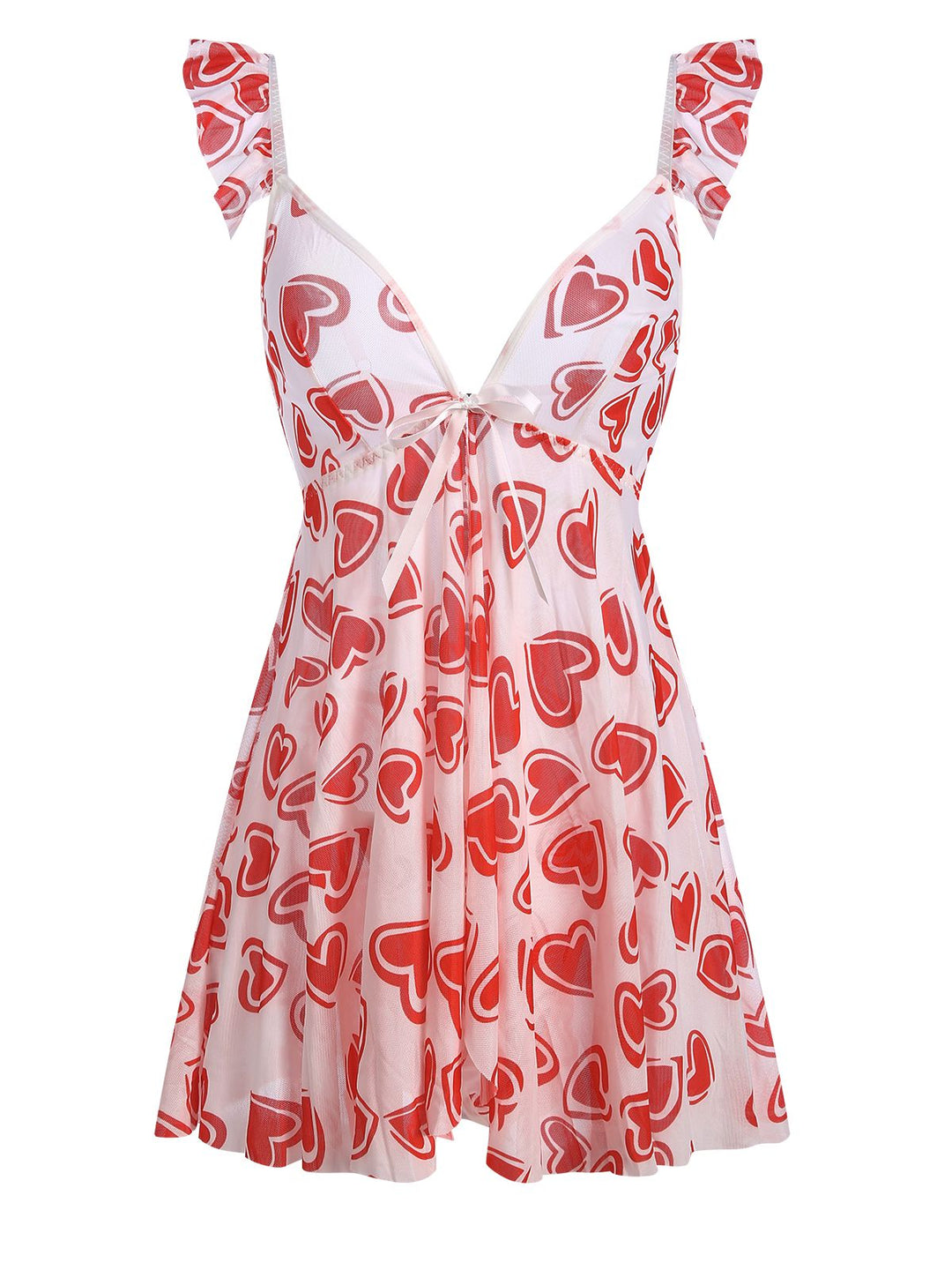 She slips into this Spaghetti Strap Heart Ruffles Mini Nightgown and suddenly it&