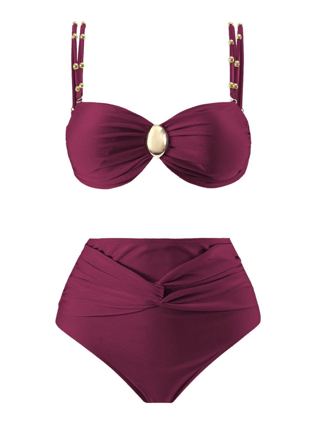 1950s Spaghetti Strap Jewel High-Waist Solid Bikini Set - vintage fashion, retro style