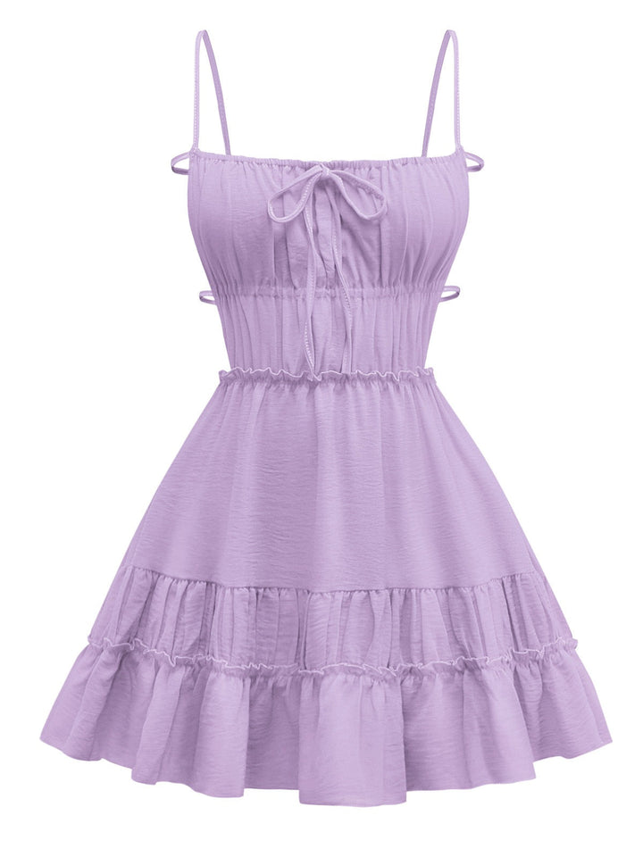 1950s Spaghetti Strap Lace-Up Backless Skater Dress - vintage dress, retro fashion, rockabilly