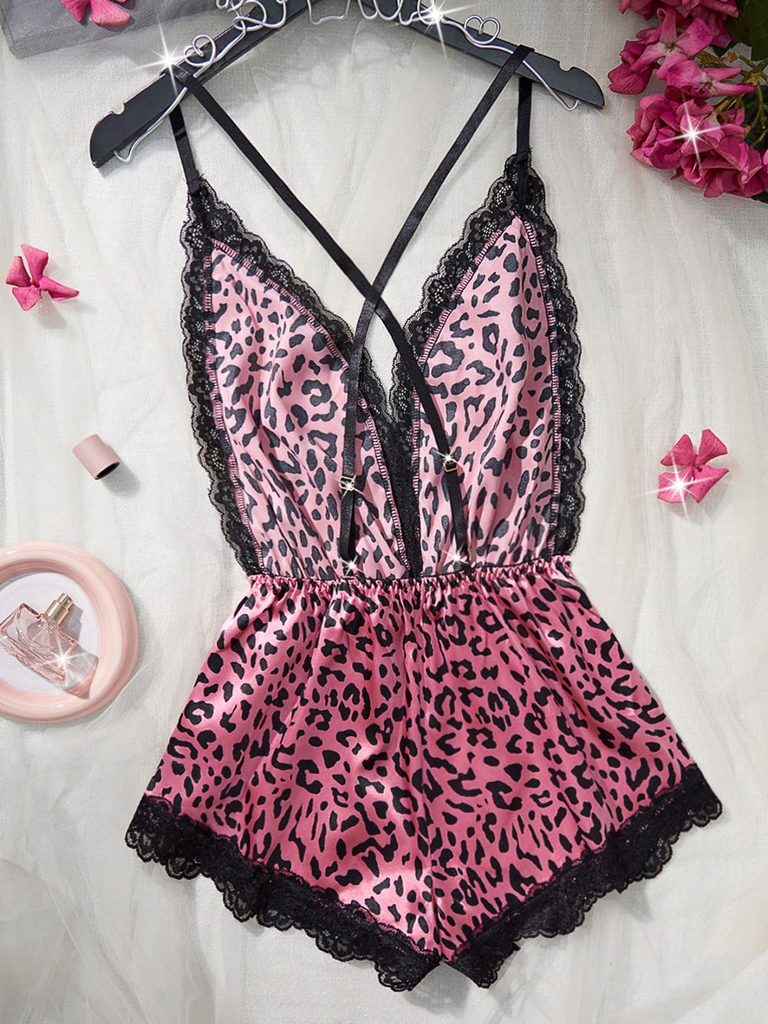 Spaghetti Strap Leopard Lace Sleepwear - vintage nightgown, retro sleepwear