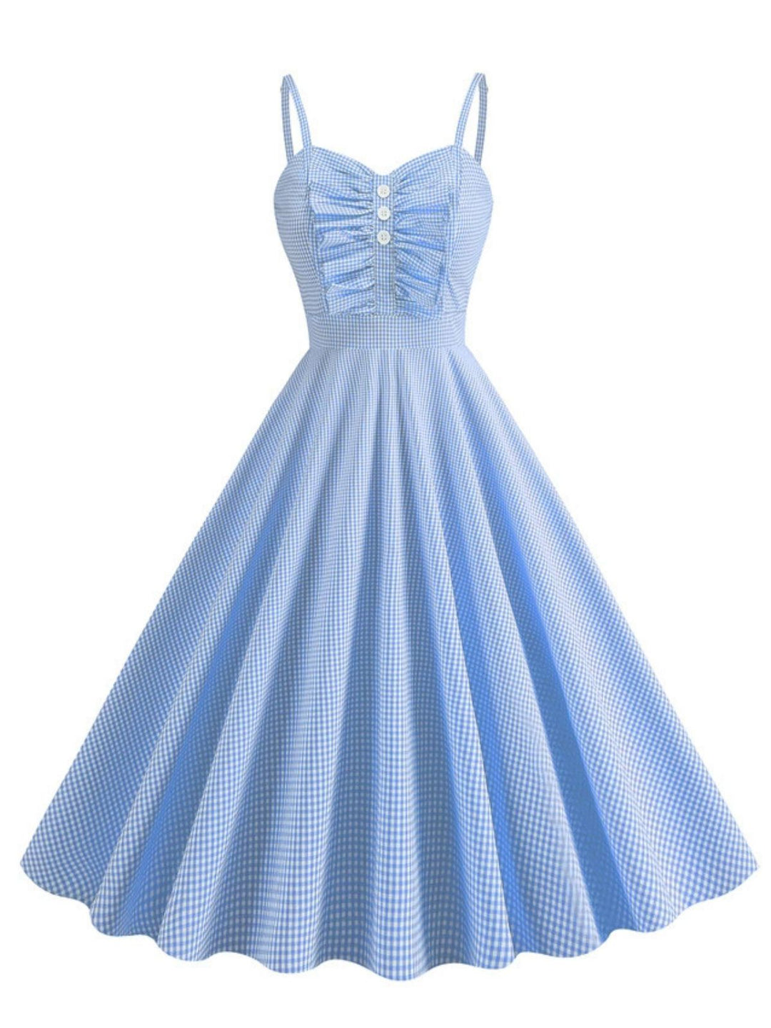 1950s Spaghetti Strap Plaids Button Swing Dress - vintage dress, retro fashion, rockabilly