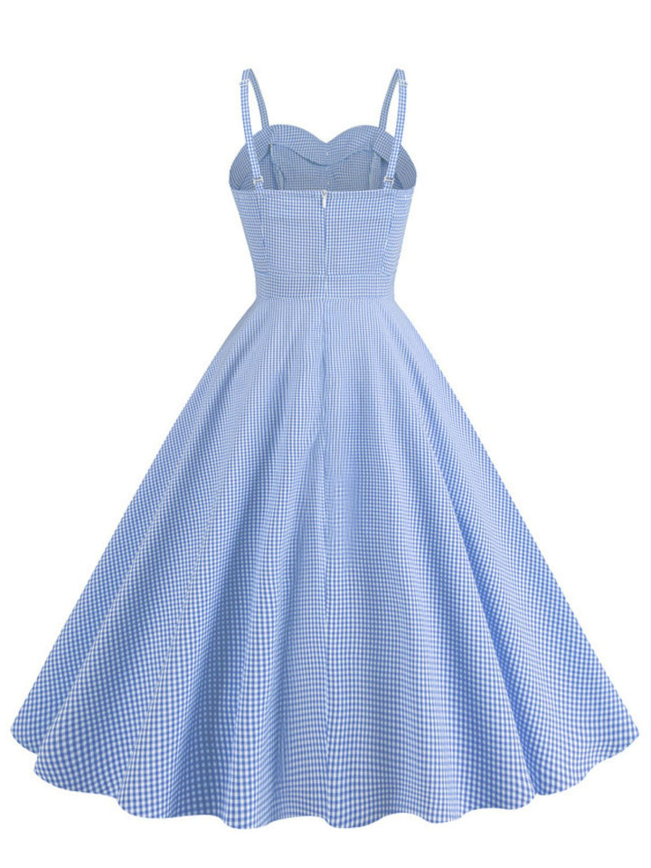 1950s Spaghetti Strap Plaids Button Swing Dress - vintage dress, retro fashion, rockabilly