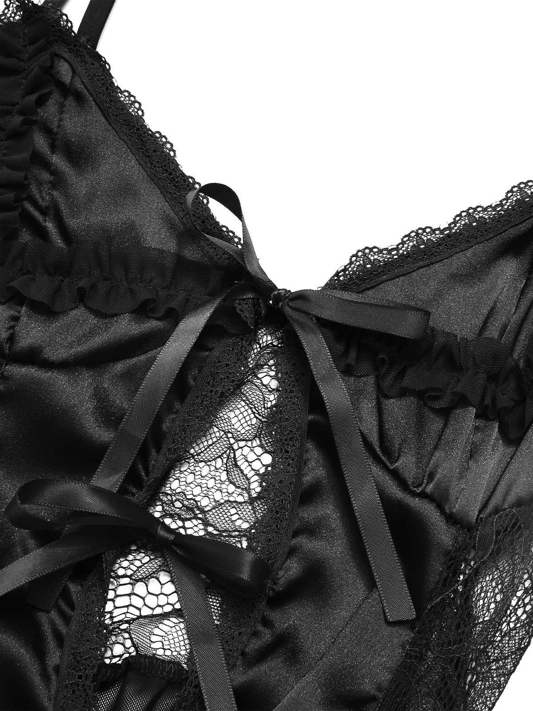 Spaghetti Strap Sheer Lace Satin Bow Nightgown — a silhouette that turns sidewalks into runways