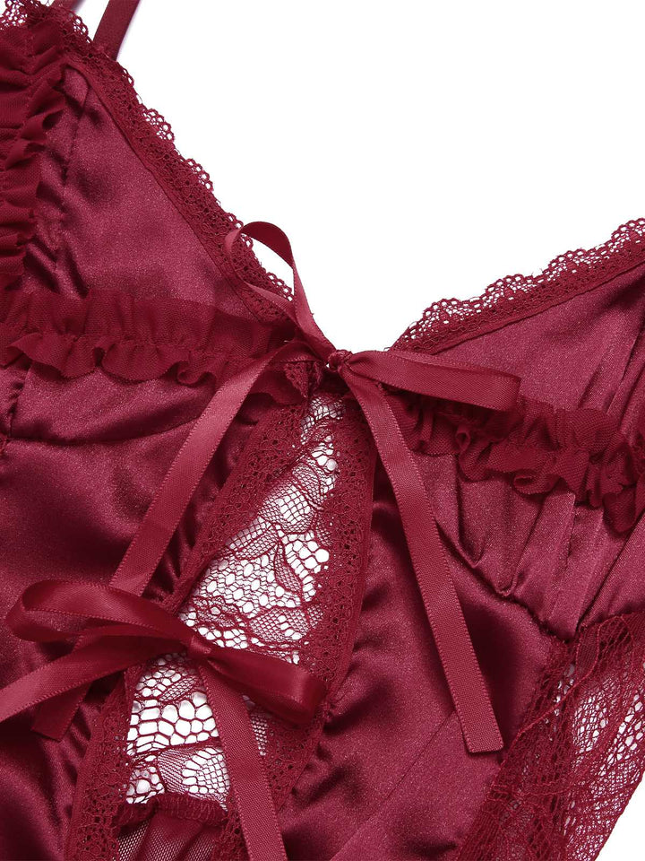 Spaghetti Strap Sheer Lace Satin Bow Nightgown — a silhouette that turns sidewalks into runways