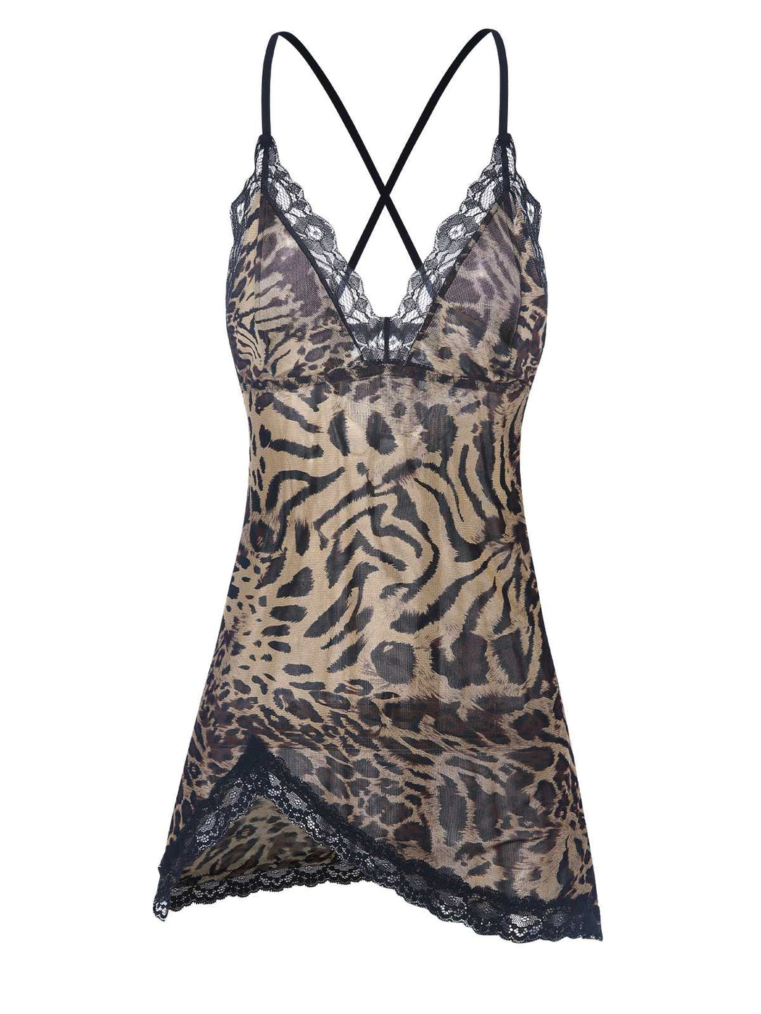 She slips into this Spaghetti Strap Slit Leopard Lace Nightgown and suddenly it's a daydream