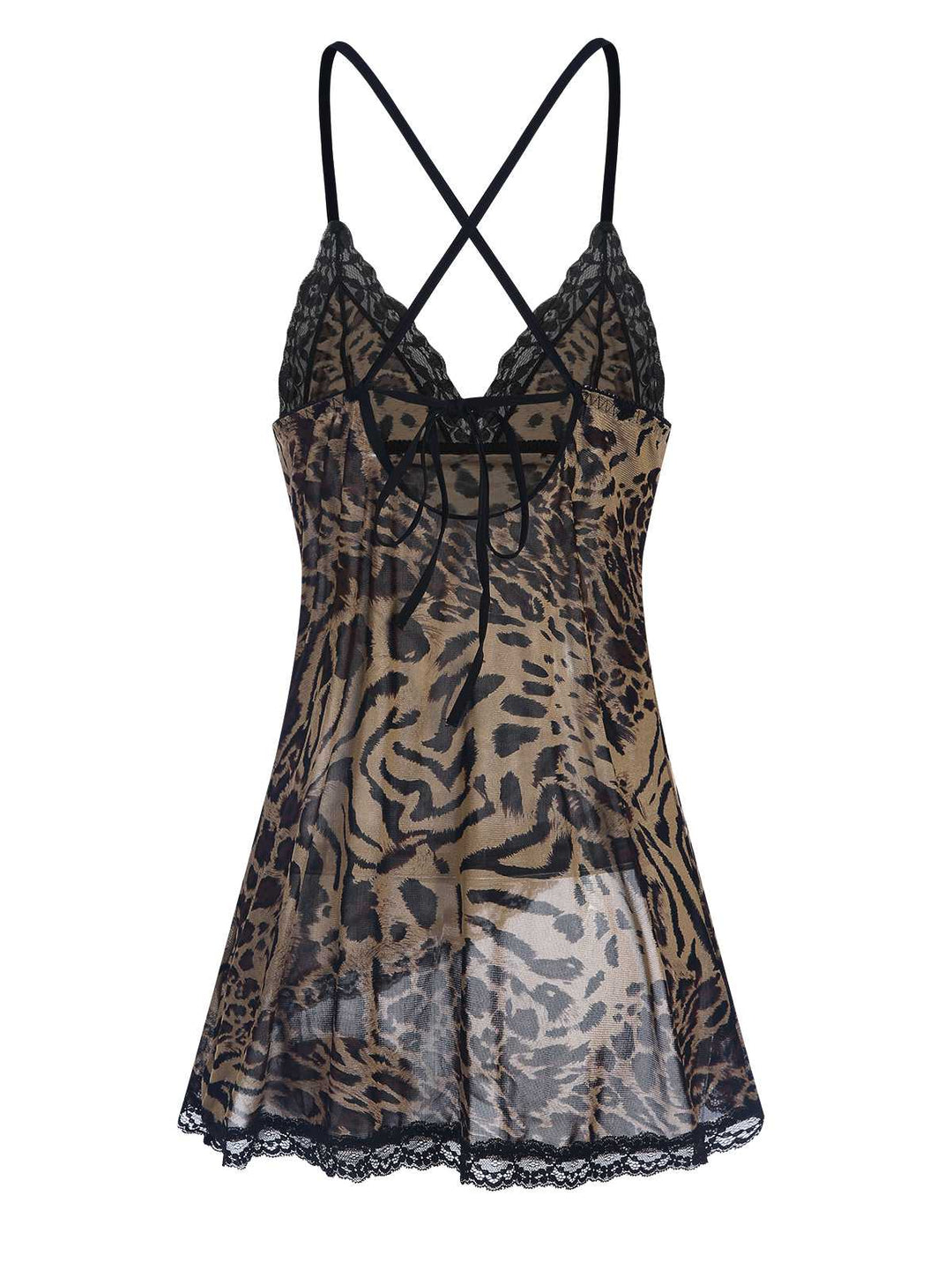 This Spaghetti Strap Slit Leopard Lace Nightgown wraps her in elegance, one twirl at a time