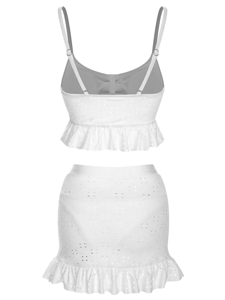 1950s Spaghetti Strap Solid Ruffles Swimsuit &amp; Cover-Up, vintage swimsuit, pin-up swimwear - perfect for women who love vintage and retro fashion