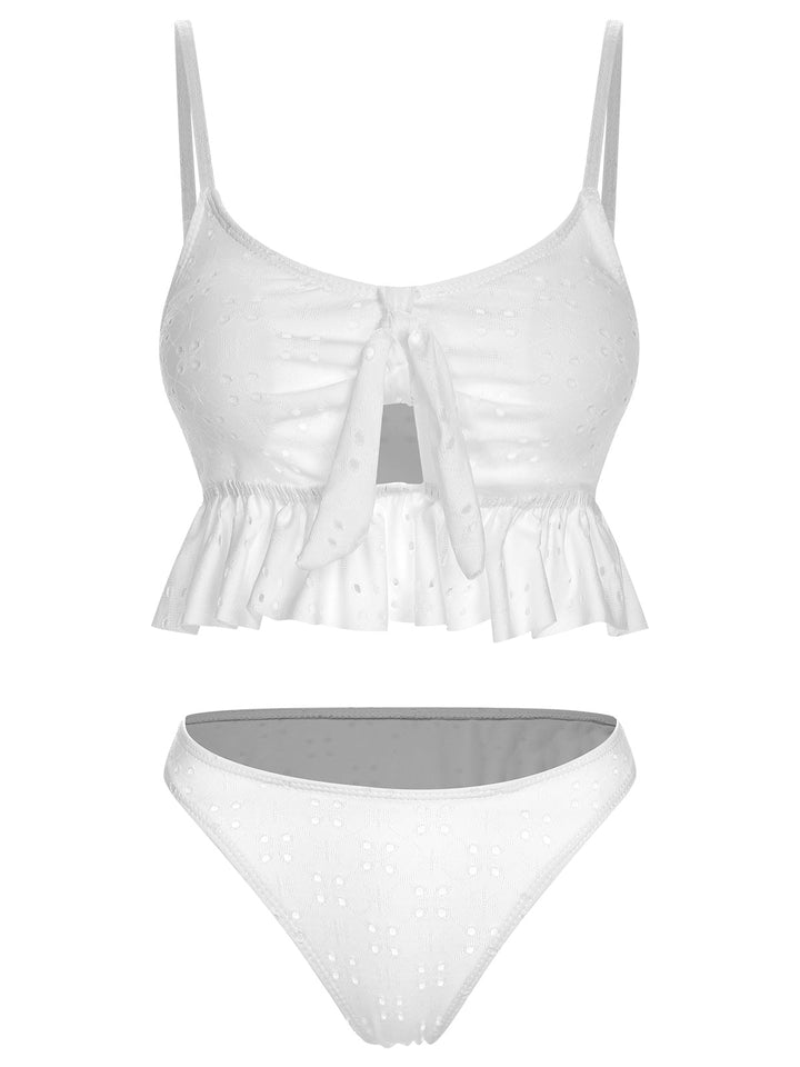 1950s Spaghetti Strap Solid Ruffles Swimsuit &amp; Cover-Up, vintage swimsuit, pin-up swimwear - perfect for women who love vintage and retro fashion