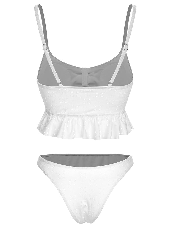 1950s Spaghetti Strap Solid Ruffles Swimsuit &amp; Cover-Up, vintage swimsuit, pin-up swimwear - perfect for women who love vintage and retro fashion