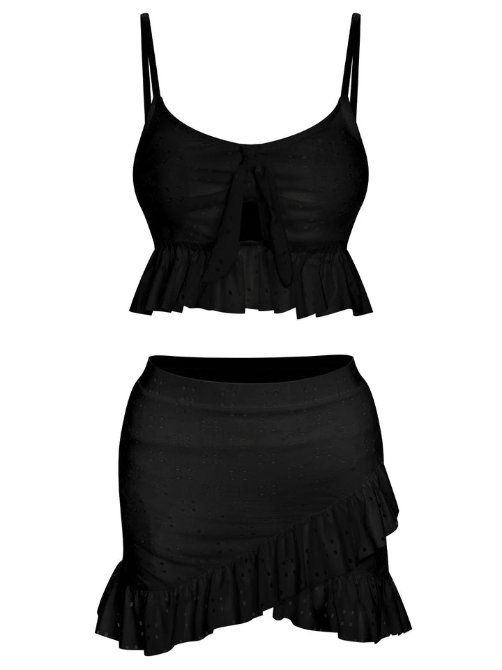1950s Spaghetti Strap Solid Ruffles Swimsuit &amp; Cover-Up, vintage swimsuit, pin-up swimwear - perfect for women who love vintage and retro fashion