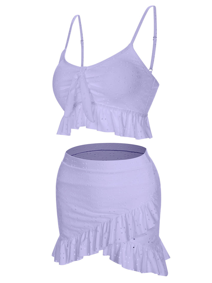 1950s Spaghetti Strap Solid Ruffles Swimsuit &amp; Cover-Up, vintage swimsuit, pin-up swimwear - perfect for women who love vintage and retro fashion