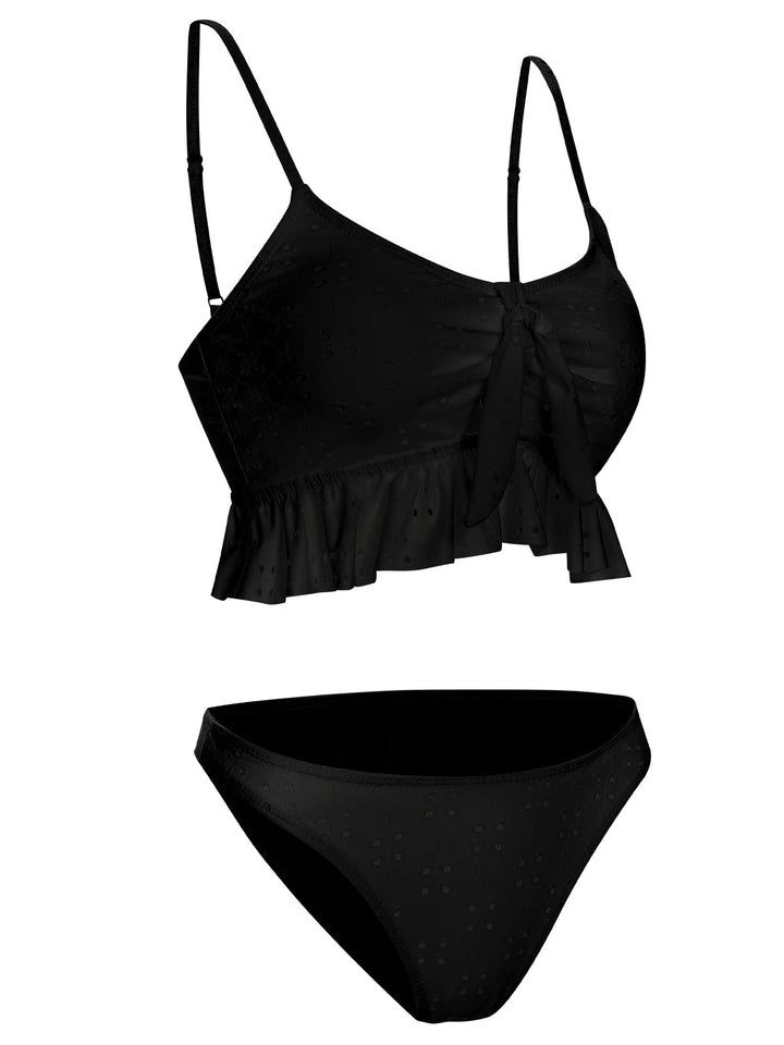1950s Spaghetti Strap Solid Ruffles Swimsuit &amp; Cover-Up