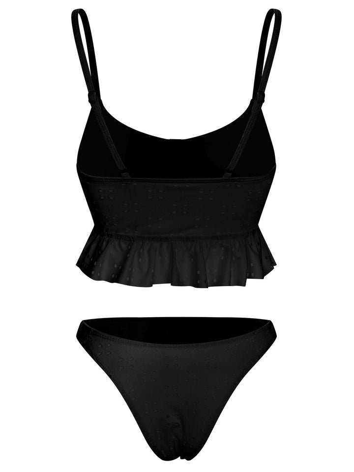 1950s Spaghetti Strap Solid Ruffles Swimsuit &amp; Cover-Up