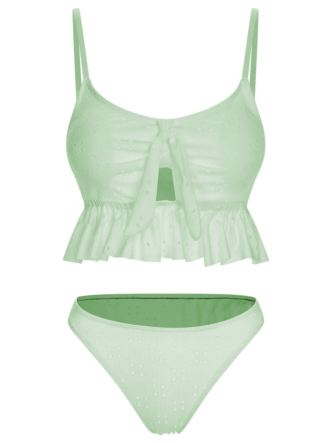 1950s Spaghetti Strap Solid Ruffles Swimsuit &amp; Cover-Up