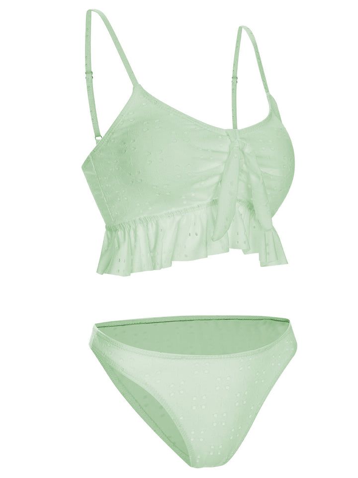 1950s Spaghetti Strap Solid Ruffles Swimsuit &amp; Cover-Up