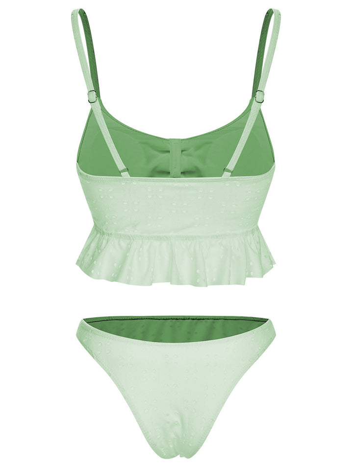 1950s Spaghetti Strap Solid Ruffles Swimsuit &amp; Cover-Up