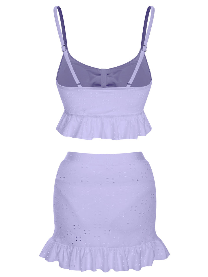 1950s Spaghetti Strap Solid Ruffles Swimsuit &amp; Cover-Up, vintage swimsuit, pin-up swimwear - perfect for women who love vintage and retro fashion