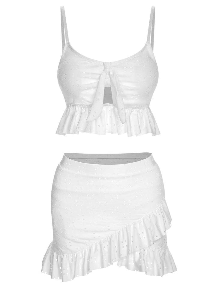 1950s Spaghetti Strap Solid Ruffles Swimsuit &amp; Cover-Up, vintage swimsuit, pin-up swimwear - perfect for women who love vintage and retro fashion