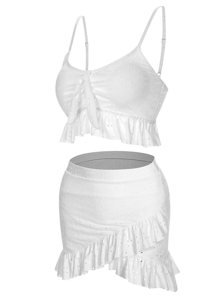 1950s Spaghetti Strap Solid Ruffles Swimsuit &amp; Cover-Up, vintage swimsuit, pin-up swimwear - perfect for women who love vintage and retro fashion