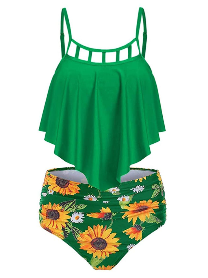 1950s Spaghetti Strap Sunflowers Tankini Set: timeless style reimagined