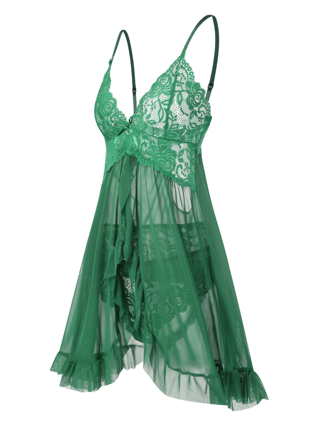 Spaghetti Straps Lace Sheer Nightdress: where romance meets her modern spirit
