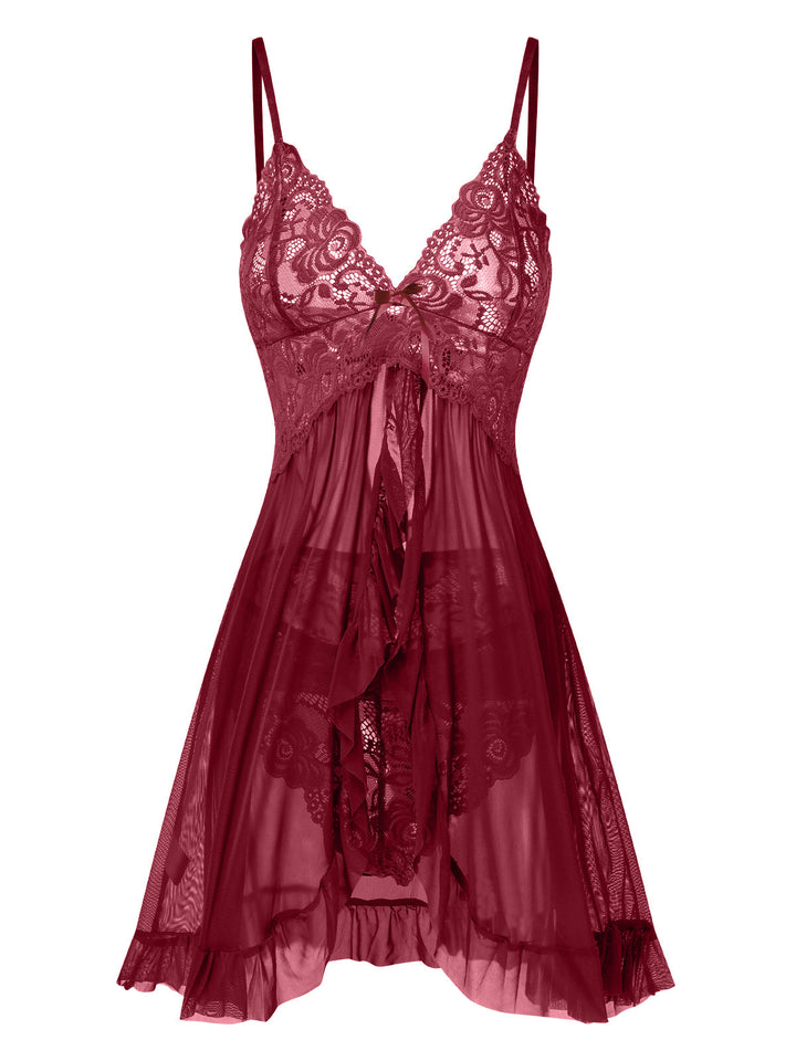 Spaghetti Straps Lace Sheer Nightdress: where romance meets her modern spirit