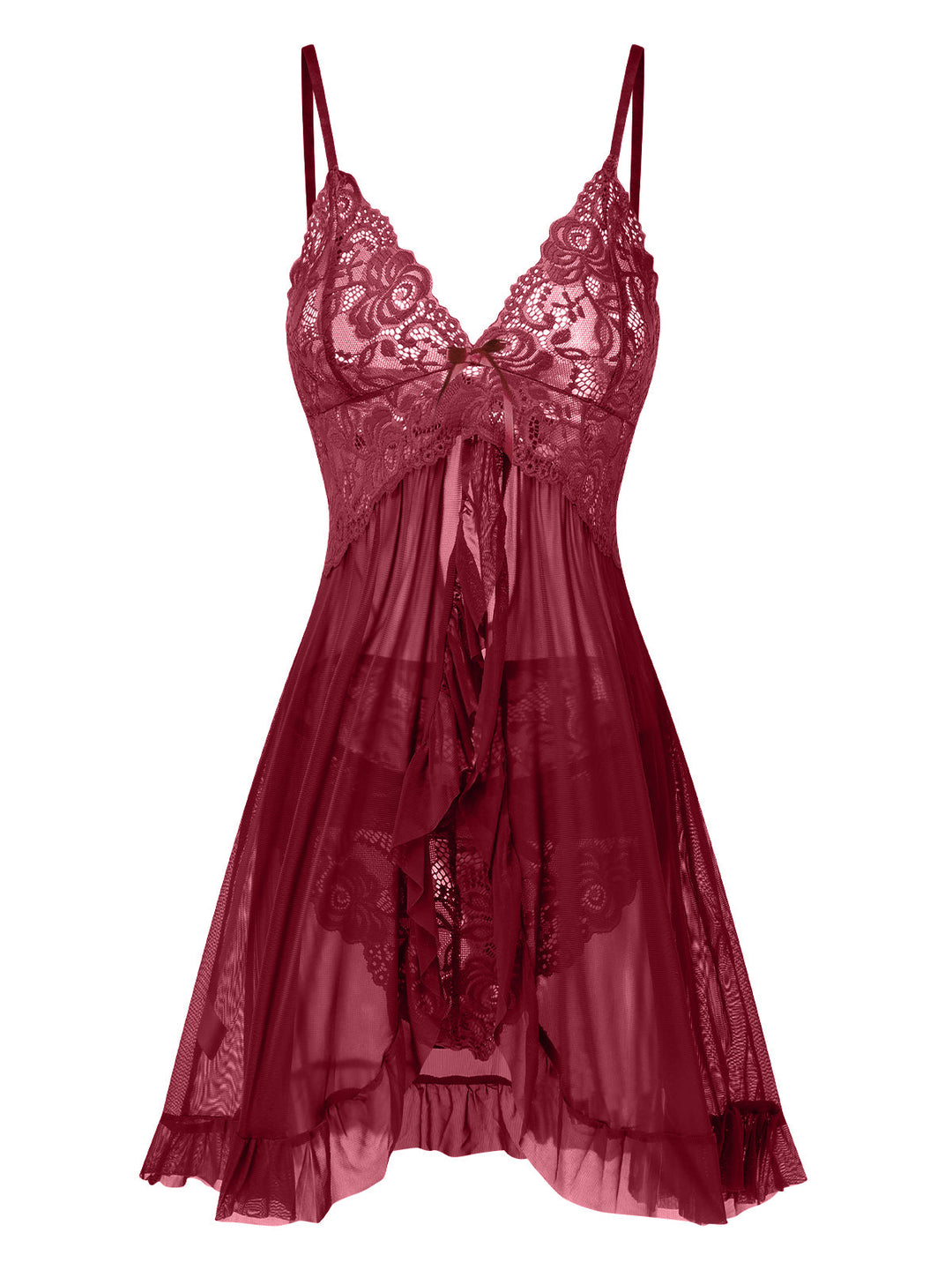 Spaghetti Straps Lace Sheer Nightdress: where romance meets her modern spirit