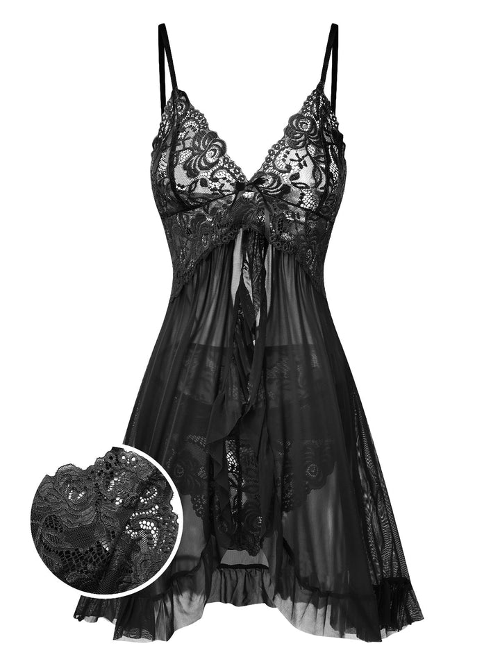 Spaghetti Straps Lace Sheer Nightdress — a silhouette that turns sidewalks into runways