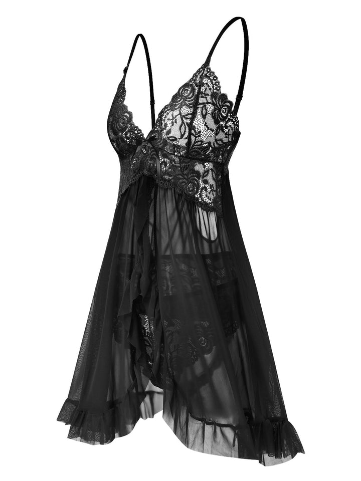 Spaghetti Straps Lace Sheer Nightdress: where romance meets her modern spirit