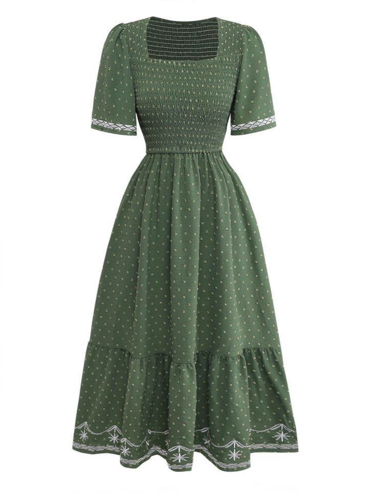 1950s Square Neck A-Line Short Sleeve Dress 2