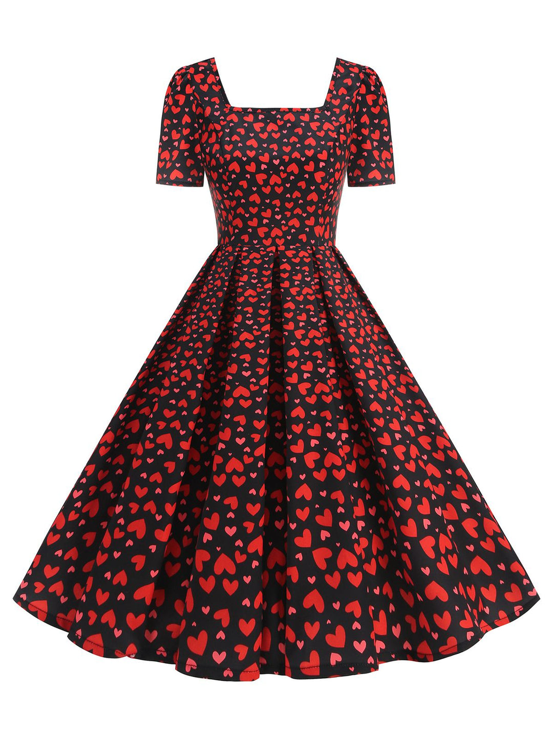 She slips into this 1950s Square Neck Heart Dots Dress and suddenly it&
