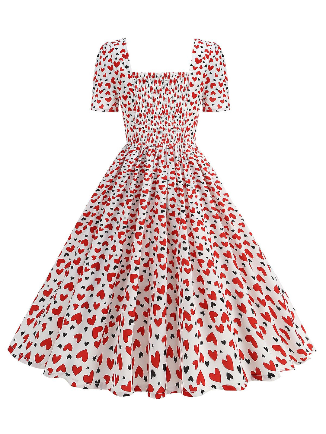 She slips into this 1950s Square Neck Heart Dots Dress and suddenly it&