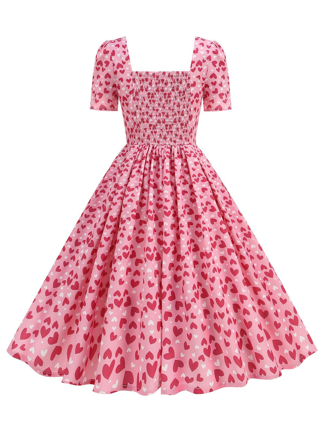 1950s Square Neck Heart Dots Dress: where 1950s romance meets her modern spirit